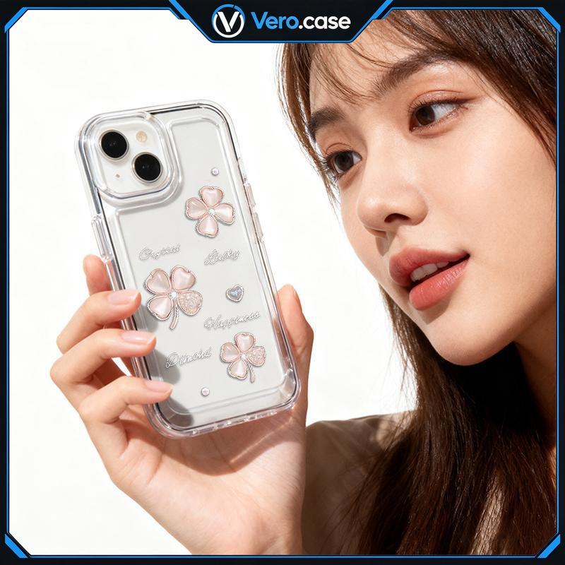 Ốp lưng cỏ bốn lá may mắn bằng TPU mềm cho iPhone 18 16 15 14 13 12 11 Pro Max Plus XR XS, trong suốt, mịn nhẹ