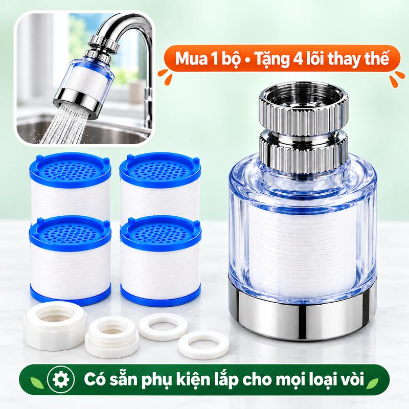 Bộ Vòi Lọc Nước Trực Tiếp Tại Vòi Xoay 360°, Đầu Vòi Lọc Cặn Kèm Phụ Kiện gdgs1511