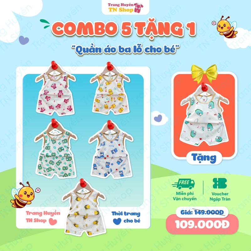Combo _5_ bộ (Tặng 1 bộ) quần áo 3 lỗ chất tăm cho bé trai, bé gái từ 5kg-16kg