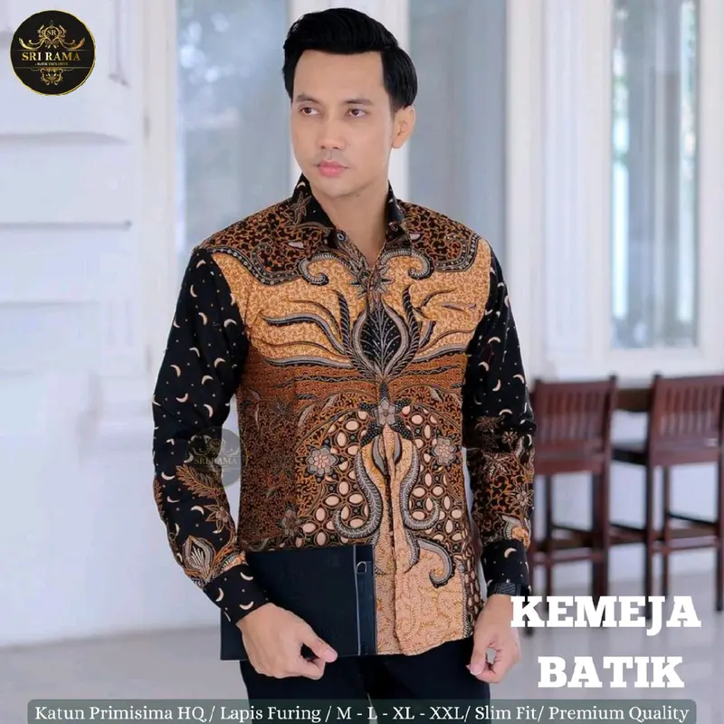 BATIK SOLO BATIK KEMEJA LENGAN PANJANG BAHAN KATUN LAPIS PURING PRIA 0