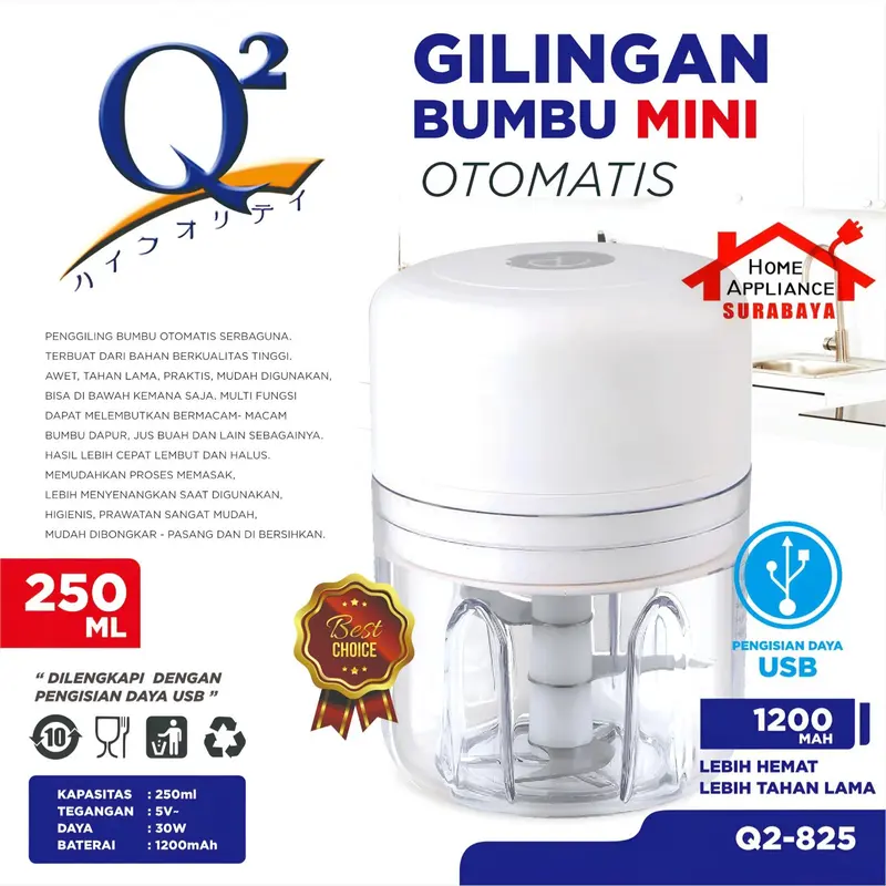 Mini Chopper Blender Portable - Gilingan Bumbu Mini Elektrik 250ml 1200mAh Q2 825 0