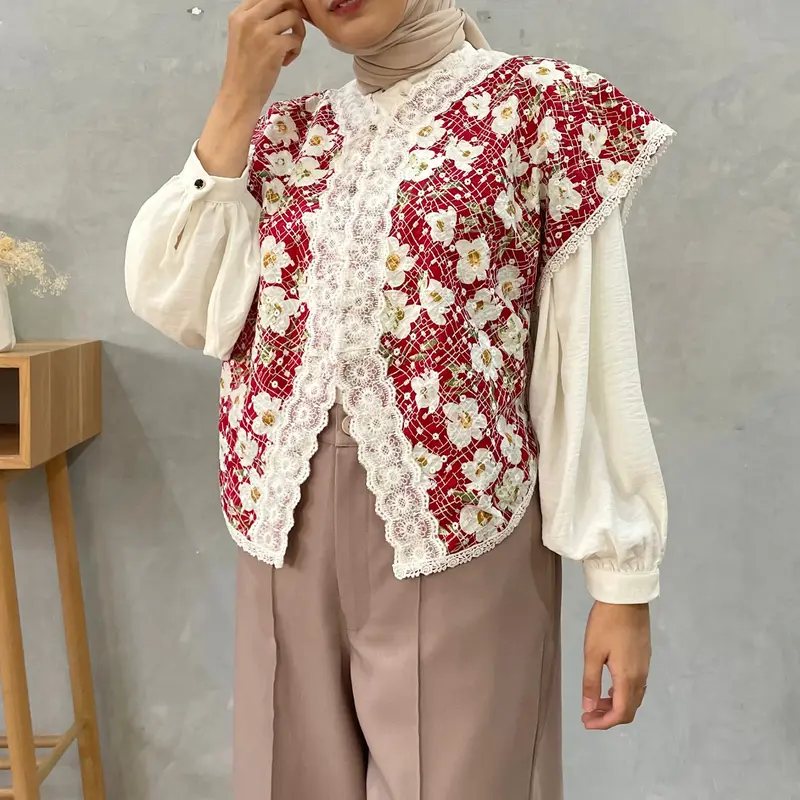 Eclemix Outer Maurin | Vest Brokat Bunga | Outer  Brukat Tanpa Lengan Wanita Rompi 6