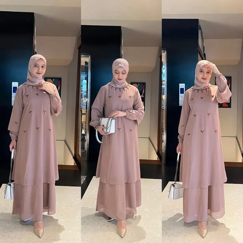 Faiza Dress Gamis Malaysian Look Ceruty Babydoll Variasi Payet Dress Melayu Kurung Polos Premium Modern 6