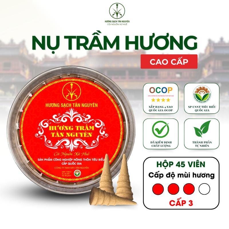 Nụ Trầm Hương Tân Nguyên Cao Cấp Hộp 45 Viên Nụ Trầm Cấp 3 Trầm Sạch Huế Nguyên Chất Tự Nhiên Sản Phẩm OCOP 4 Sao - Thơm Tự Nhiên Thư Giãn Xông Phòng Dùng Cúng Thiền Khử Mùi Thanh Lọc Không Khí Dễ Ngủ Tĩnh Tâm Khử Ẩm Mốc Dầu Thơm Phòng