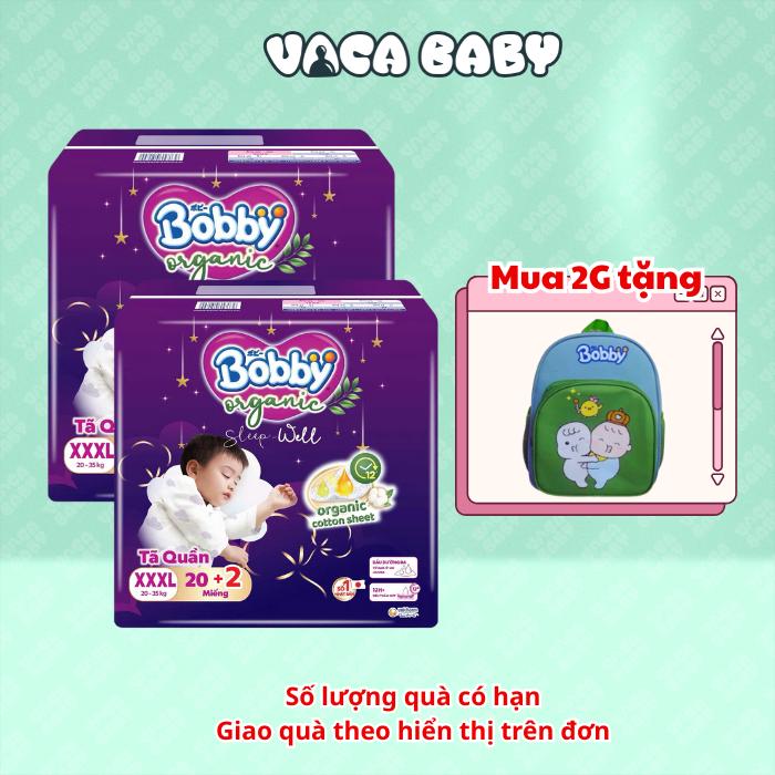 Combo 2 gói Tã Bỉm Quần Bobby Organic Sleep Well ban đêm cho bé size M/L/XL/XXL/XXXL