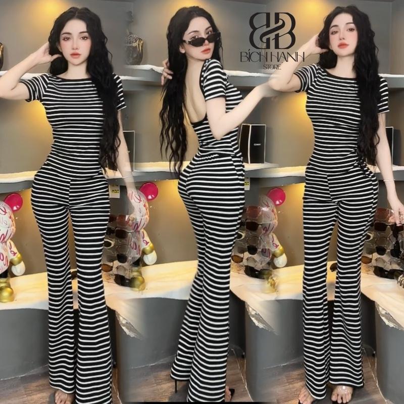 s497 SET QUẦN LOE ÁO KHOÉT LƯNG SÂU ÔM DÁNG THUN BOZIP CO DÃN