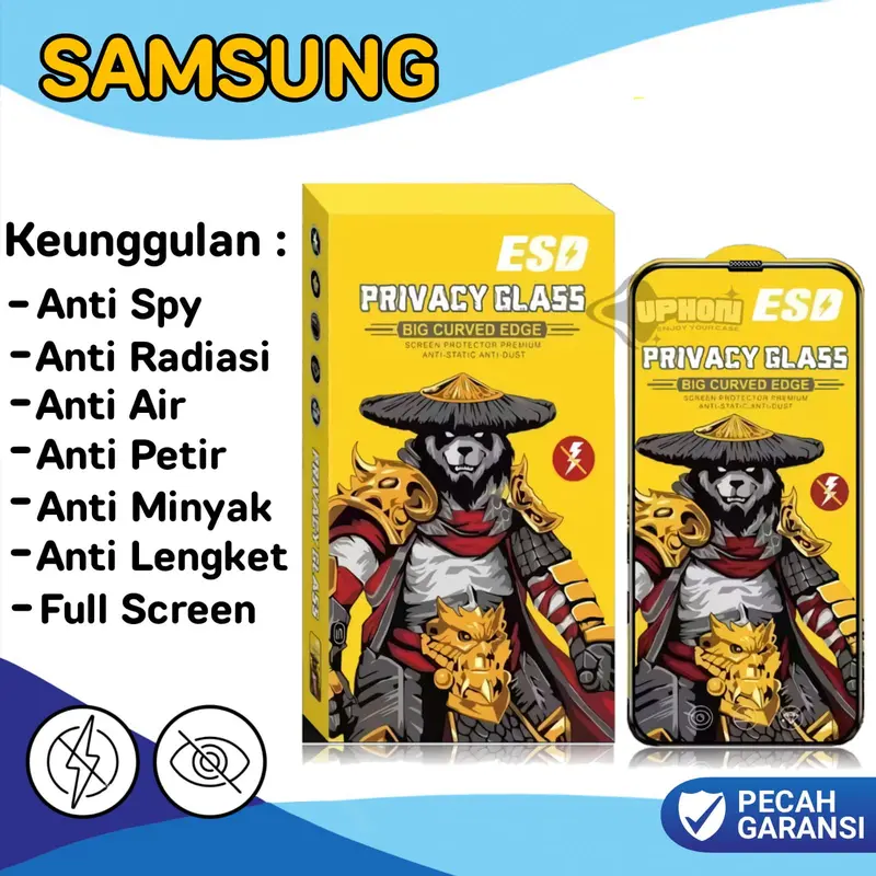 Tempered Glass Anti Spy Panda ESD Super Glass Glossy Hitam Full Screen For Samsung - uphon - Privacy 0