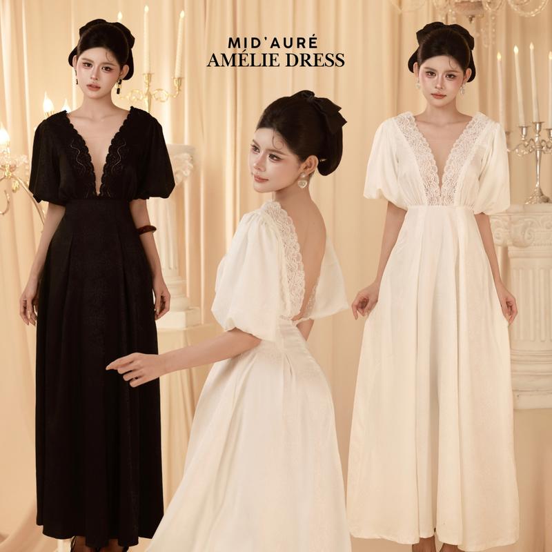 G.U - AMÉLIE DRESS - ĐẦM MAXI GẤM LỤA PHỐI REN