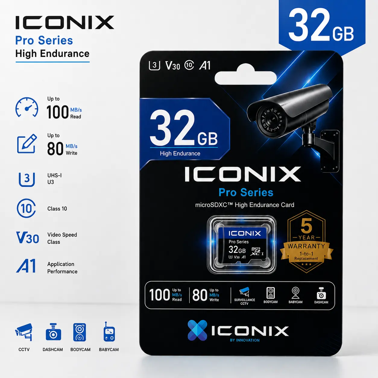 ICONIX MicroSD 32GB U3 V30 A1 High Endurance Pro Series - Memory Card CCTV Dashcam Babycam Smartphone Full HD 4K Garansi Resmi 5 Tahun