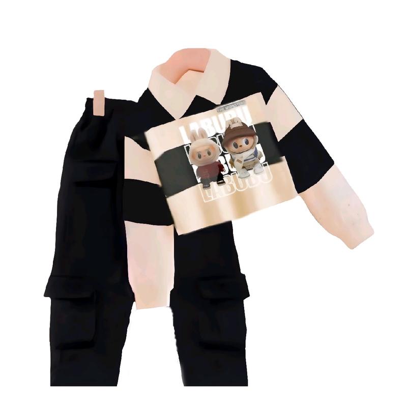 Baju labubu anak lengan panjang set celana joger model kerah usia 3-12 tahun Setelan Fashion 1