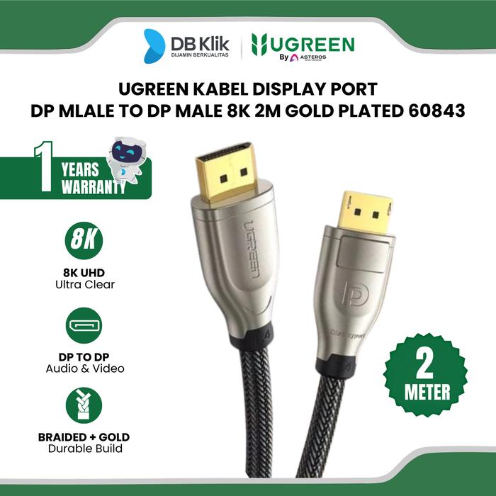 Gambar Kabel Display Port UGreen DP Mlale to DP Male 8K 2M Gold Plated 60843 dari DBKlik Indonesia Kota Administrasi Jakarta Pusat Tokopedia