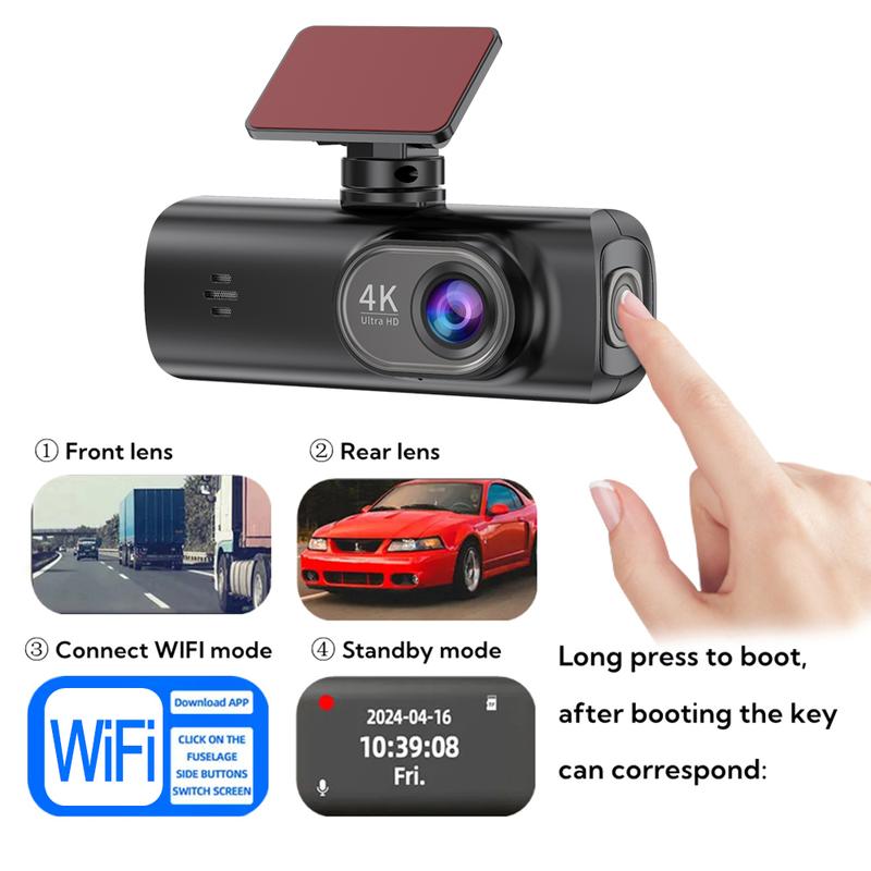 Product Introduction of HD 4K dual lens driving recorder black box driving recorder car DVR 1080P rear camera built-in WiFi GPS 24-hour parking monitor Includes 128GB TF 44