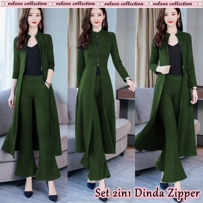 X㊚W4 15Dd Setelan Celana 2In1 Long Blazer Dan Celana Zipper Dinda O㊛8B