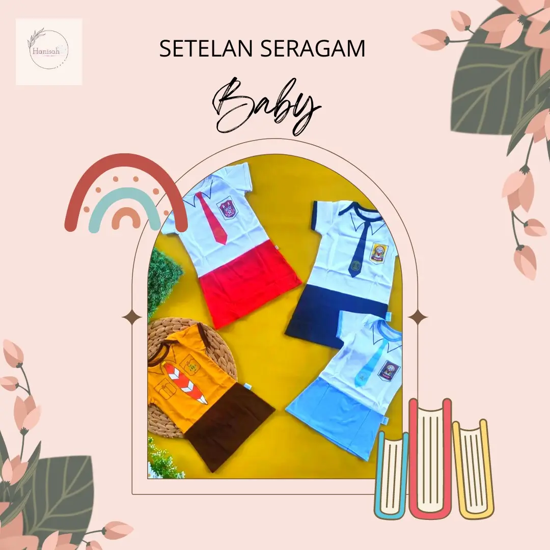 Setelan seragam sekolah baby cewek size M Katun