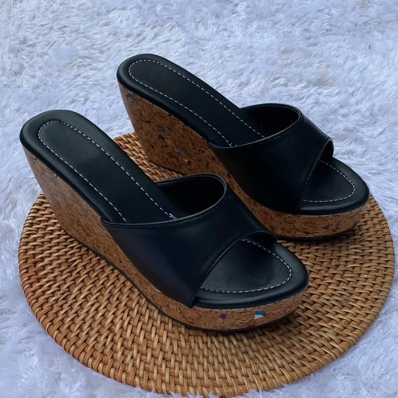 Sandal Wedges Wanita Selop 7 Cm Hitam Wedges Wanita Sendal Selop Kasual Perempuan Antiselip Sandals & Flip Flops 3