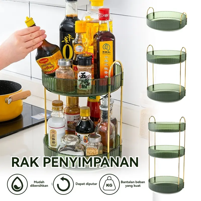 Rak Penyimpanan Makeup 1/2/3 Lapisan Berputar Putaran Rotasi 360° Organizer Makeup Organizer Parfum Penyimpanan Kosmetik Berputar Rak Bumbu 0