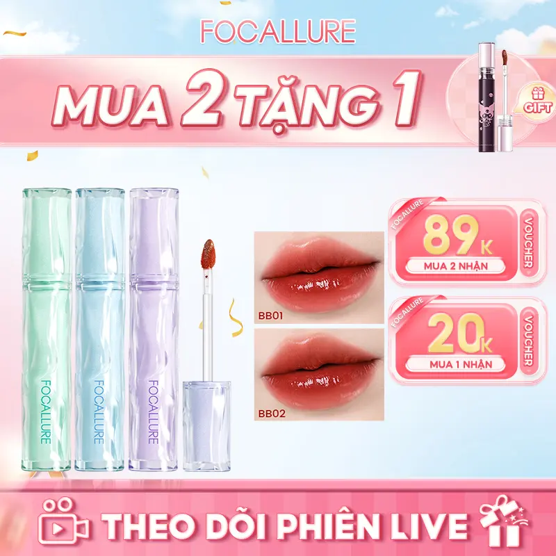 【89K VOUCHER】FOCALLURE Son Tint Bóng Hỗ Trợ Môi Căng Bóng Mọng Nước Phong Cách Hàn Quốc Trong Veo Đầy Đặn Sắc Tố Cao Hỗ Trợ Dưỡng Ẩm Môi