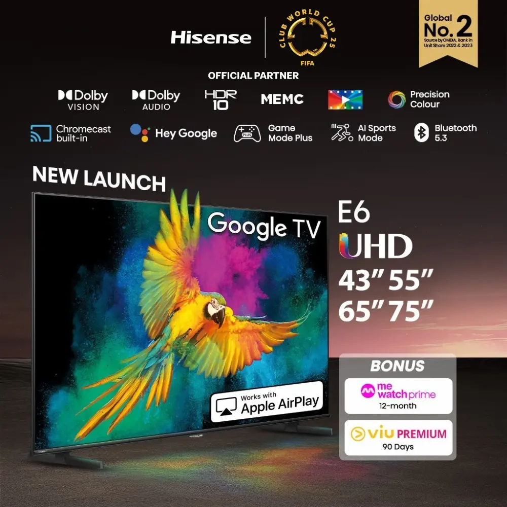 Hisense E6N 43/55/65/75 inch 4K UHD Google TV | Dolby Vision & Audio | DTS VirtualX | MEMC