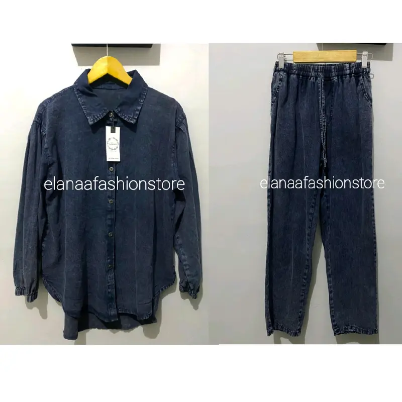 Setelan Kemeja Jeans Wanita Oversize / Oneset Kemeja Jeans Wanita Jumbo Premium 1