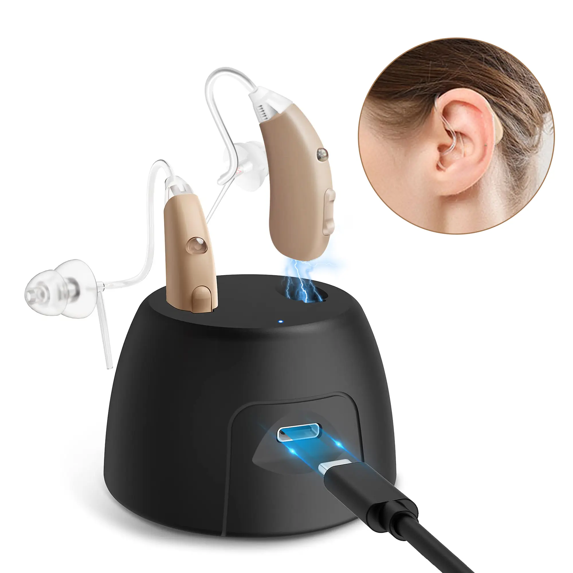 8-channel Digital Hearing Aids Rechargeable RIC Mini Hearing Aid New Model 2024 Adjustable Sound Amplifier for Deaf Elderly