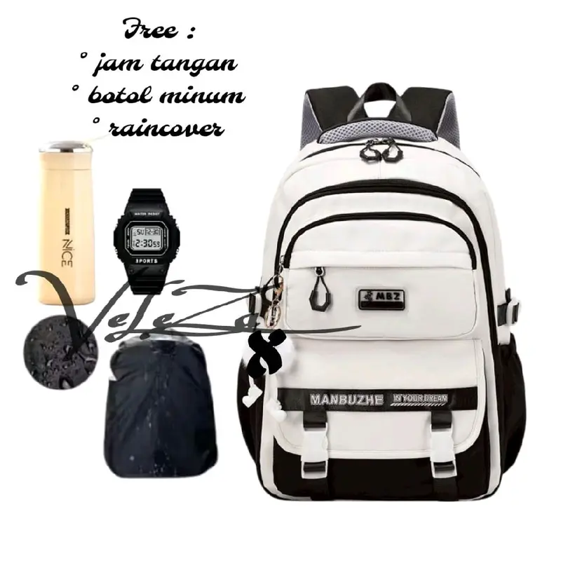 Tas ransel anak manbuzhe free gift 4in1 botol minum jam tangan raincover tas ransel sekolah SD SMP SMA tas ransel 0