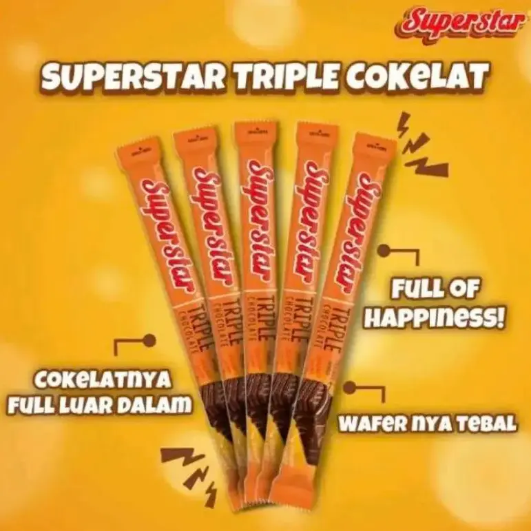 Superstar Triple Chocolate Wafer 385g 1 Box Isi 20 Full Chocolate Cokelat Camilan 4