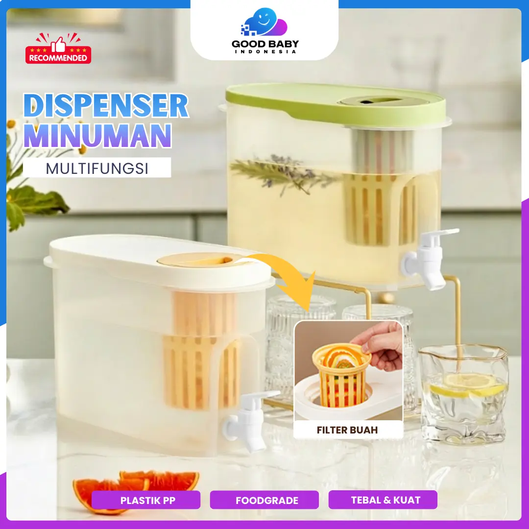 Goodbaby | Dispenser Minuman 3.9L dengan Keran & Infuser – Wadah Air Es Jus Teh Lemon