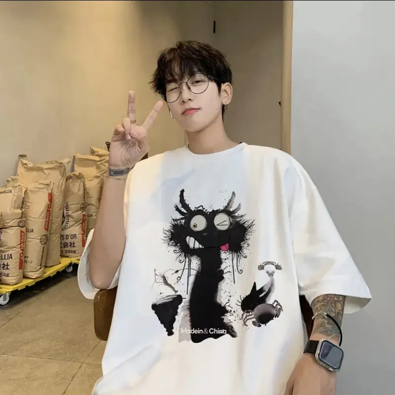 Patung naga kartun Anime melepaskan T-shirt biasa untuk laki-laki dan perempuan pakaian jalanan 0