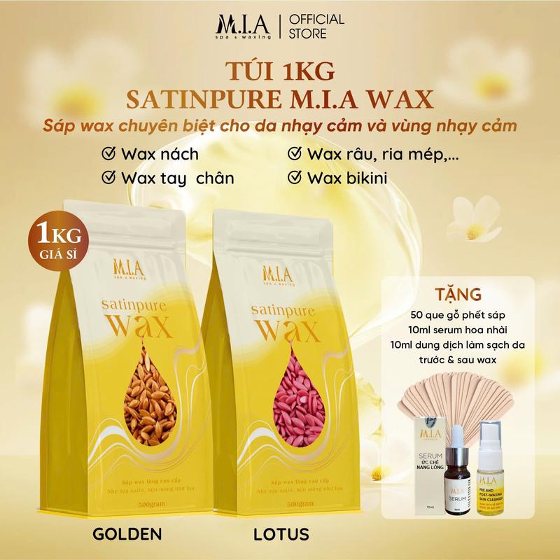  SATINPURE WAX -   Tặng Serum Hoa Nhài + Dung Dịch Làm Sạch   1KG Sáp Wax Lông Chuyên Biệt Dành Cho Da Nhạy Cảm & Vùng Nhạy Cảm Wax Lông Nách Wax Bi Wax Lông Tay Lông Chân Wax Toàn Thân - MIA WAXING 