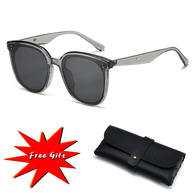 Korean version of high-end gray and black sunglasses with large frame to make your face look smaller, popular online, plain-faced, round-face anti-ultraviolet sunglasses