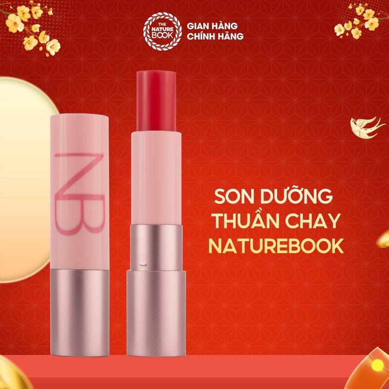  Son Dưỡng Thuần Chay Nature Book Dung Tích 5g Màu Hồng Anh Đào & Bóng Không Màu Chất Son Bóng Dưỡng Ẩm Cao Mềm Mịn Môi 