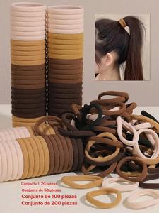 Paquete de 200 piezas de coleteros elásticos grandes color café, bandas para el cabello gruesas sin costuras para mujeres y niñas, coleteros duraderos para coleta casual