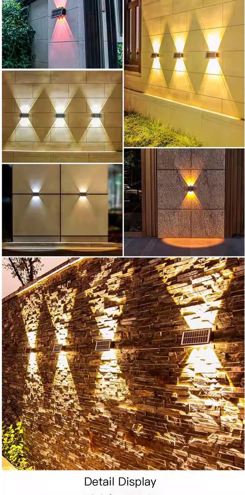 Product Introduction of Solar outdoor lights, household courtyard wall lights, waterproof wall washing lights, villa spotlights, double headed high brightness wall lights, up and down 5