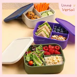 [ Unne.versal ] – Kotak bekal sekat 3/Lunch box silicone 3 compart/ Bento silicone premium lunch box/Kotak bekal anak/Tempat makan silikon anti tumpah anak/Lunch box anti pecah anti bocor/kotak makan sekat silikon/bpa free/food grade
