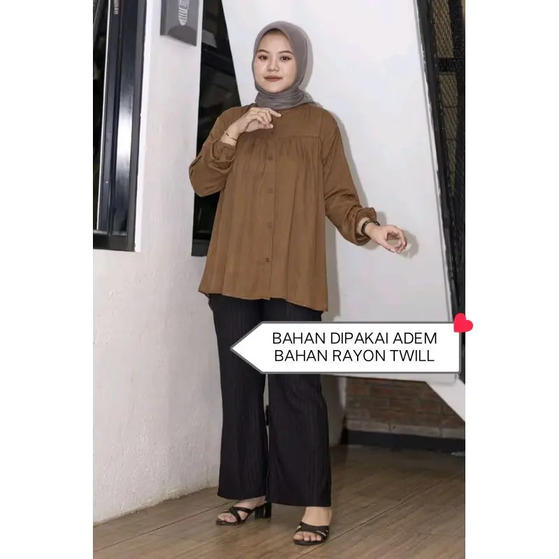 Shalsa Blouse Rayon Twill / Kemja wanita / Atasan katun wanita casual / kemja polos panjang wanita Tangan Karet 8