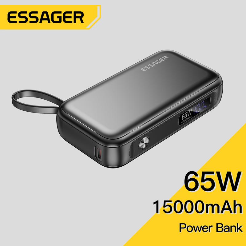 Pin Sạc Dự Phòng Essager Dung Lượng 15000mAh Sạc 65W Cầm Tay Cáp USB A Loại C Sạc 65W Tương Thích Với iPhone 29W iPad Macbook Samsung Huawei Xiaomi Máy Tính Bảng Laptop Điện Thoại Di Động Bộ Sạc Nhanh Pin Dự Phòng