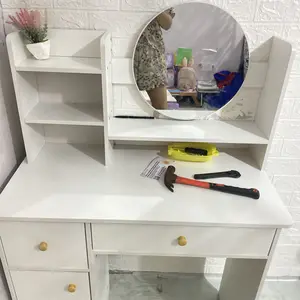 Homedoki Meja Rias Putih  + Kursi /Meja Rias Kecil/Meja Rias Minimalis/Meja Rias Lampu LED/Meja Rias Aesthetic