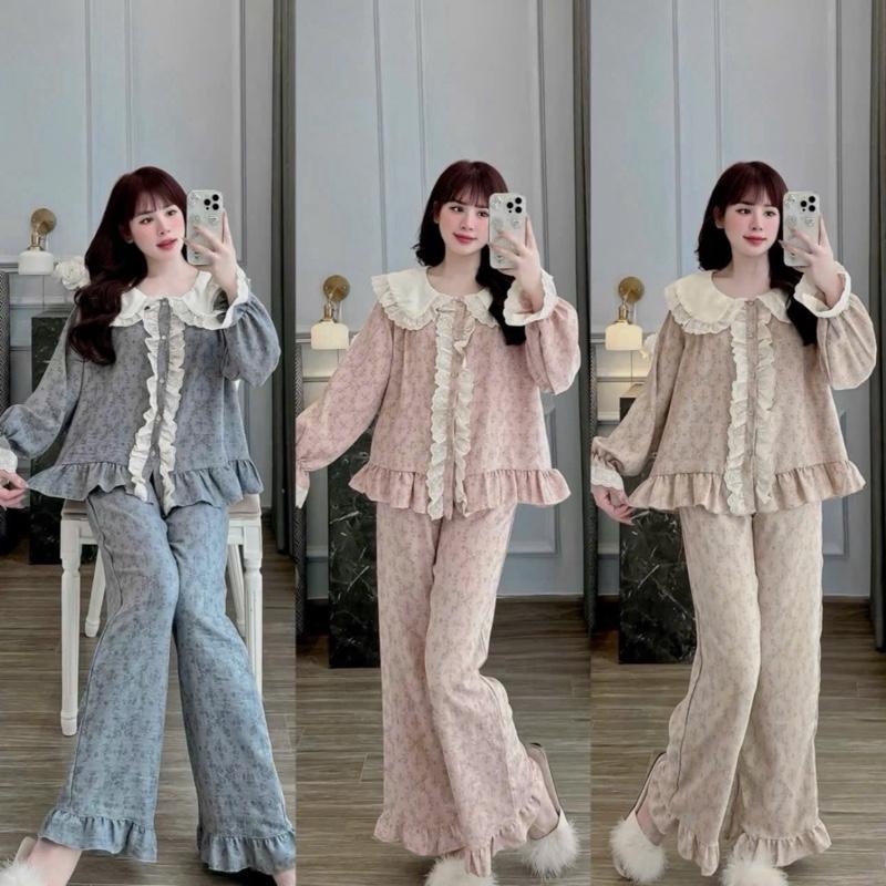  Set Bộ Ngủ Nữ Pijama  Bộ Ngủ Vải Đũi Vân Mây 