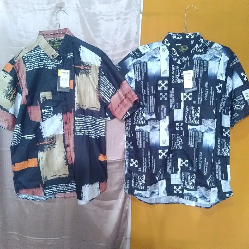 paket kemeja motif 2pcs baju atasan pria lengan pendek santai dan formal bahan katun adem 3