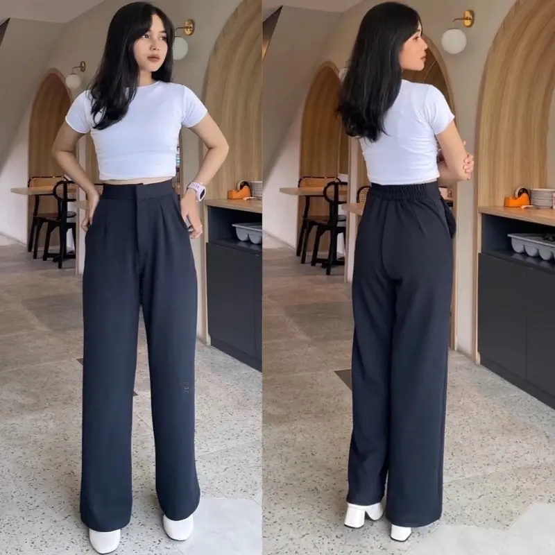 cozie pants - highwaist cullote pants - rib knit premium pants - celana kulot wanita - petite friendly - celana panjang anti kusut