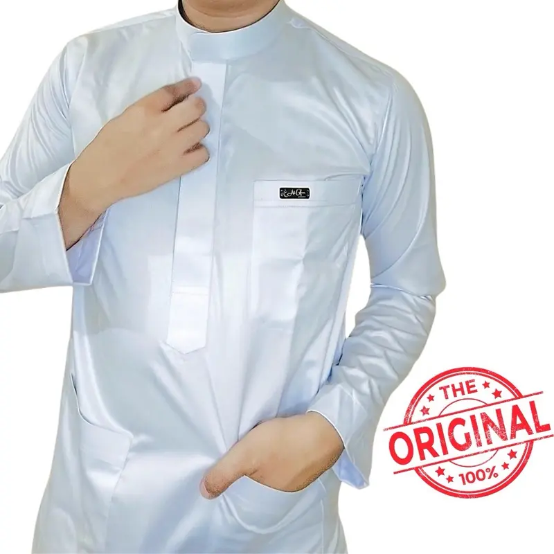 Baju koko putih Original Saudi Polyester Import lengan panjang polos / Baju Pria Muslim Elit, Mewah, Berkelas dan Berkualitas Alghin Exclusive 01 0