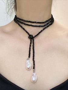Collar Elegante de Perlas Barrocas Francesas, Cadena Larga de Cuentas, Estilos Versátiles de Uso, Joyería de Fiesta de Moda para Mujer