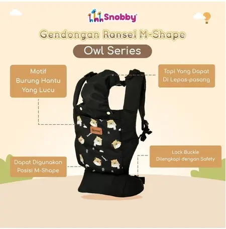 Snobby Gendongan Bayi M Shape Bahan Poliester Athaya Emily Owl Krowy Dirgha Series