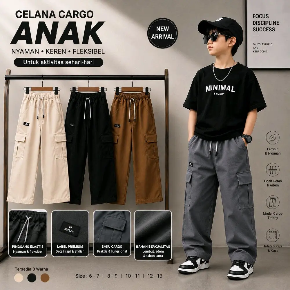 Celana Cargo Anak Skena Unisex Casual Kekinian Bahan Premium Nyaman Streetwear Fashion Anak