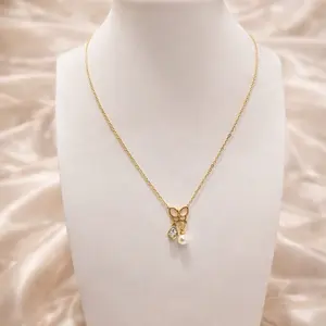 Kalung & Gelang Titanium Wanita Kupu Kupu Butterfly White Pearl Anti Karat Premium Quality