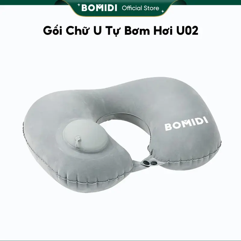 Gối hình chữ U tự bơm hơi, BOMIDI, màu xám, có thể gập lại, thích hợp cho du lịch, mua ngay và nhận ưu đãi miễn phí. 0