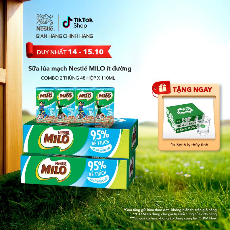 Nestlé VN Combo 2 Thùng Sữa lúa mạch Nestlé MILO Ít Đường thùng 48 hộp x 110ml-LS