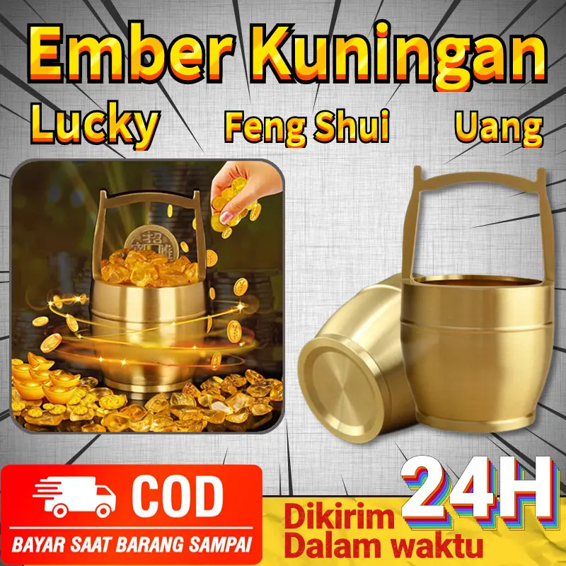 Bisa COD Ornamen kuningan ember sungai emas Feng shui ember air gunung tangki tembaga tangki tembaga retro kabinet anggur kantor kreatif dekorasi penyimpanan kunci rumah