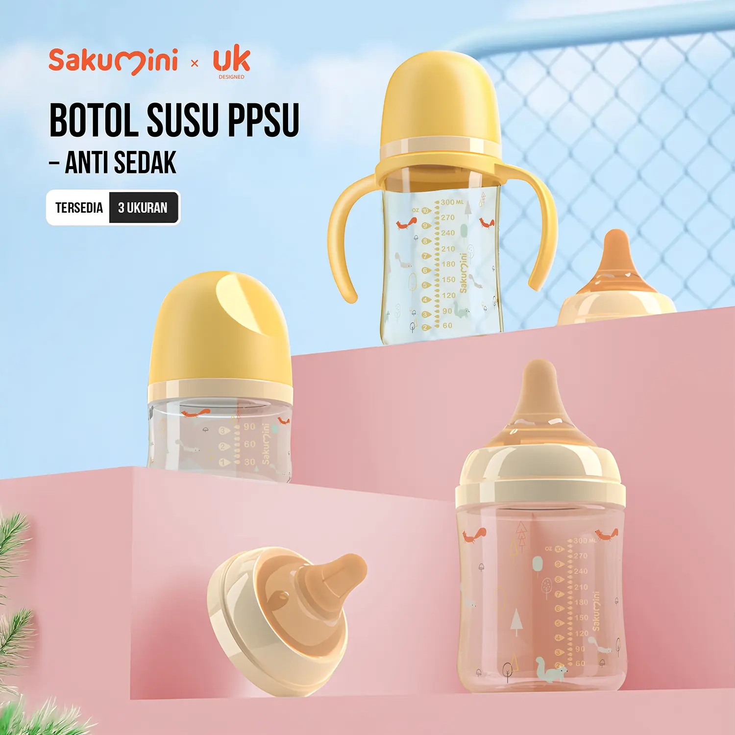 Sakumini Baby Natural Milk Feeding Bottle PPSU Botol Susu Bayi Newborn Wideneck Anti Kolik Anti Bocor