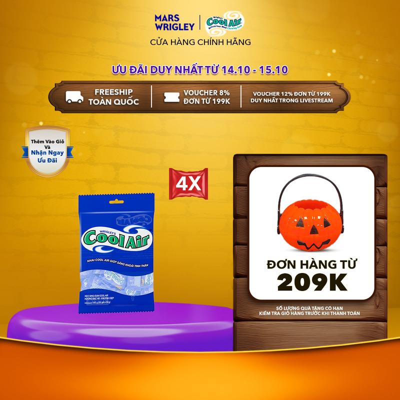 Combo 4 Túi Kẹo Candy Sing-Gum Cool Air Hương Bạc Hà - Khuynh Diệp 50 Gói 2 Viên